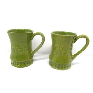 Demdaco Sapore 2004 Deb Hrabik  Hand Painted Green Mugs Set of 2